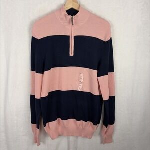 Club Room Men's Blue Pink Striped 1/4 Zip Mock Neck Sweater Size Medium NWOT